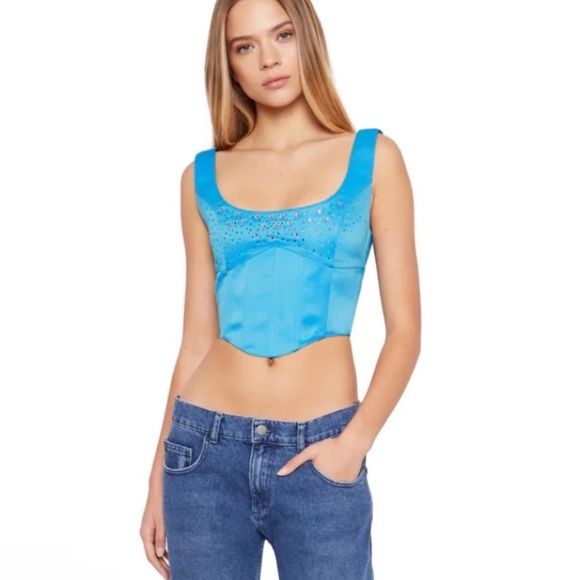 Danielle Guzio Satin Beaded Lace-up Bustier Top - Picture 2 of 10